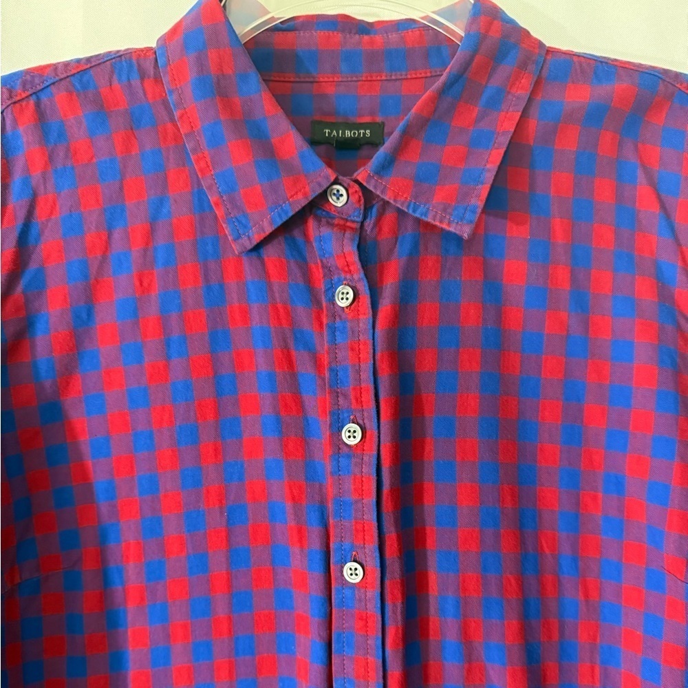 Talbots Plaid Button Up Shirt Medium 100% Cotton Long Sleeve Top - Picture 3 of 6